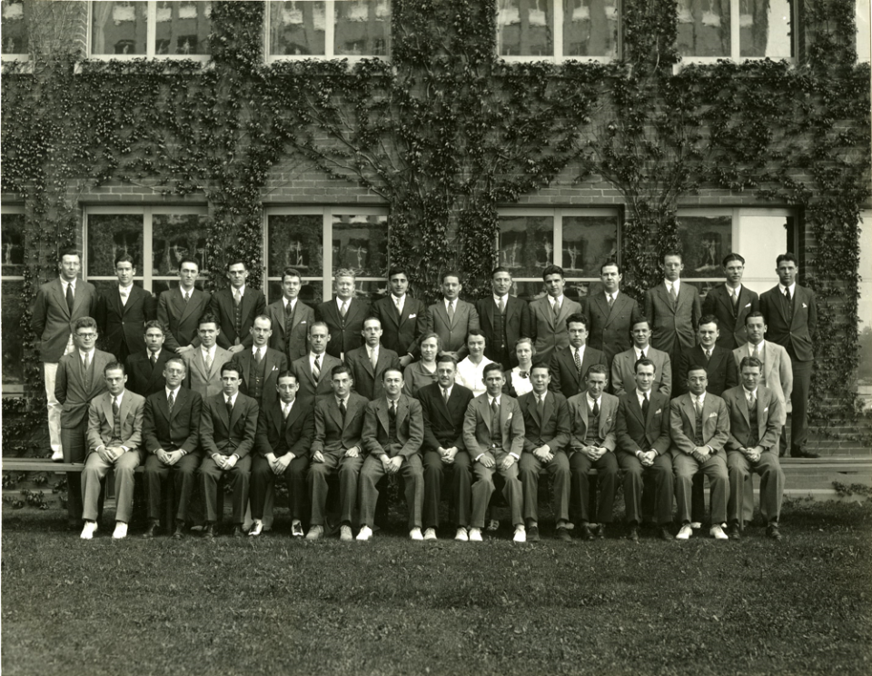 The University of Rochester School of Medicine and Dentistry Class of 1936. Achsa Bean is at center, sitting to the left of the two other women in the class.