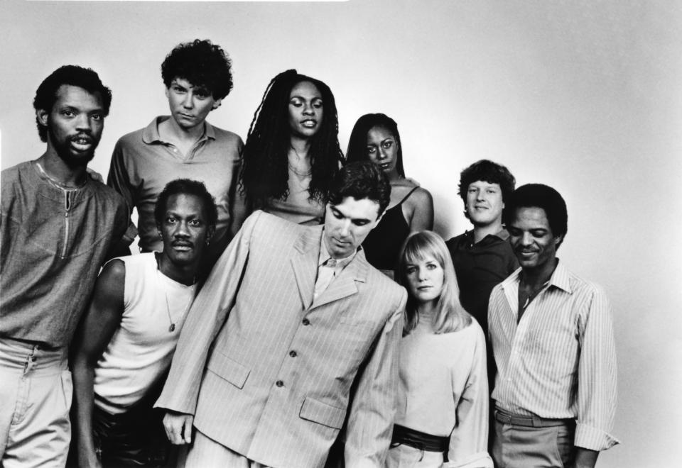 The Talking Heads line-up for the concert film "Stop Making Sense" in 1984.