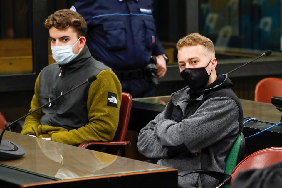 Gabriel Natale-Hjorth, left, and Finnegan Lee Elder, are pictured during a trial hearing in Rome,