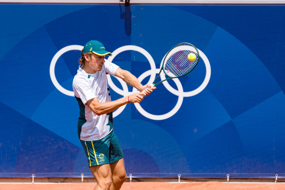 PARIS, FRANCE - JULY 24: Alex de Minaur of Team Australia practices during a tennis training session at Roland-Garros ahead of the Paris Olympic Games on July 24, 2024 in Paris, France. (Photo by Andy Cheung/Getty Images)