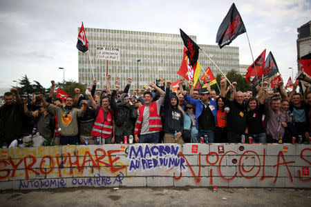 Protesters attend a demonstration against the government's labour reforms in Nantes, France, September 21, 2017. REUTERS/Stephane Mahe