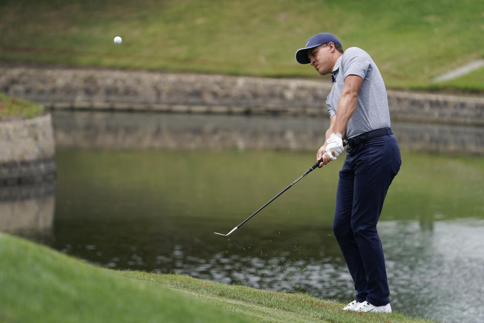 Cameron Champ plays a shot near the 18th green during the first round of the Charles Schwab Challenge golf tournament.  (Photo: Raymond Carlin III-USA TODAY Sports)