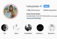 Justin y Hailey se casaron por lo civil en septiembre del año pasado, pero antes de que ella lo hiciera oficial cambiándose el apellido en Instagram nos enteramos porque su tío se fue de la lengua: "¡Se fueron y se casaron, no sé cuál es el problema!", confesó Alec Baldwin en una entrevista. (Foto: Instagram / <a href="https://www.instagram.com/haileybieber/" rel="nofollow noopener" target="_blank" data-ylk="slk:@haileybieber;elm:context_link;itc:0;sec:content-canvas" class="link ">@haileybieber</a>)