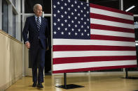 Democratic presidential candidate former Vice President Joe Biden arrives at a campaign event at Iowa Central Community College, Tuesday, Jan. 21, 2020, in Fort Dodge, Iowa. (AP Photo/Matt Rourke)