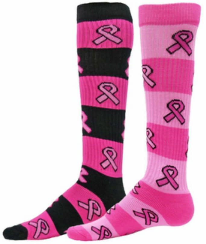 Pink Ribbon Breast Cancer Awareness Rugby Style Knee High Socks