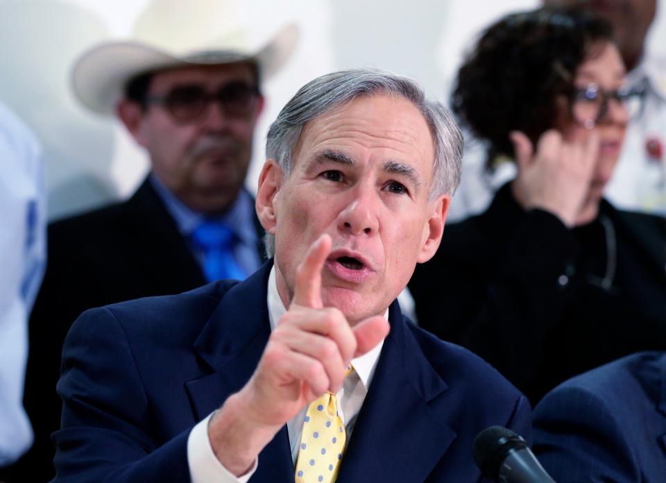 Texas’s governor Greg Abbott speaks at a news conference  (AP)