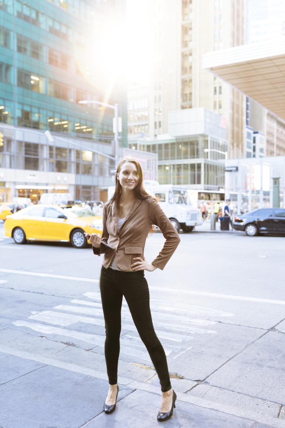 Woman wearing a blazer and heels