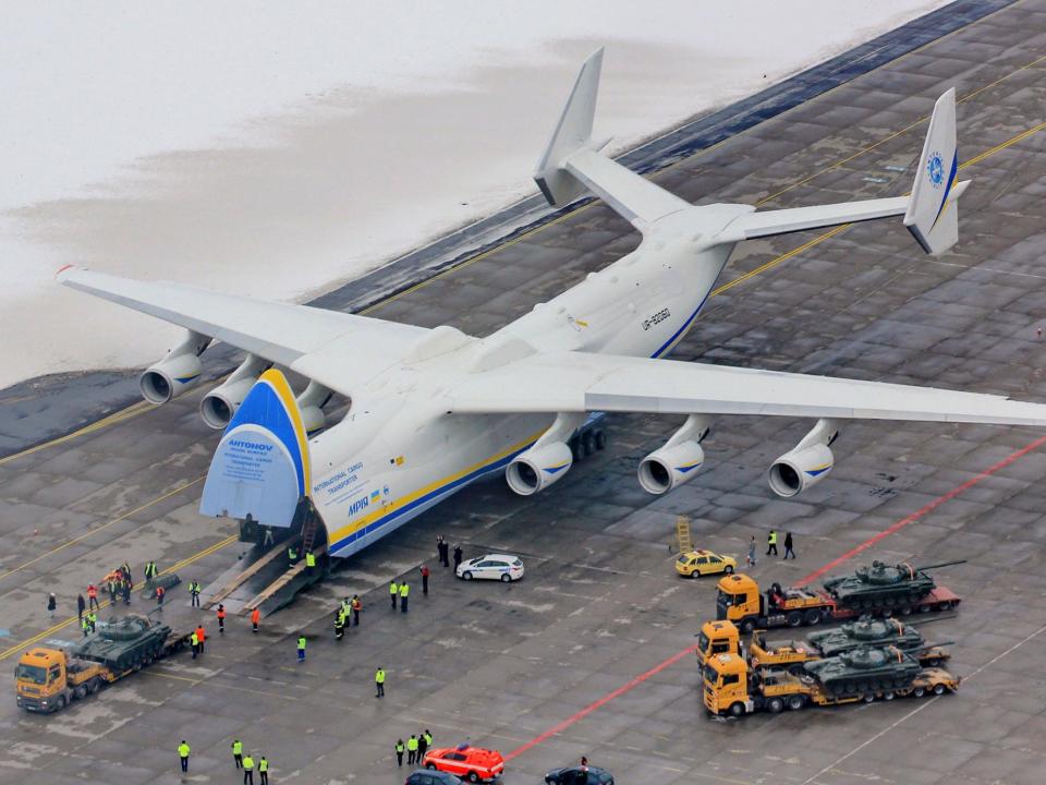 The huge aircraft on the tarmac.