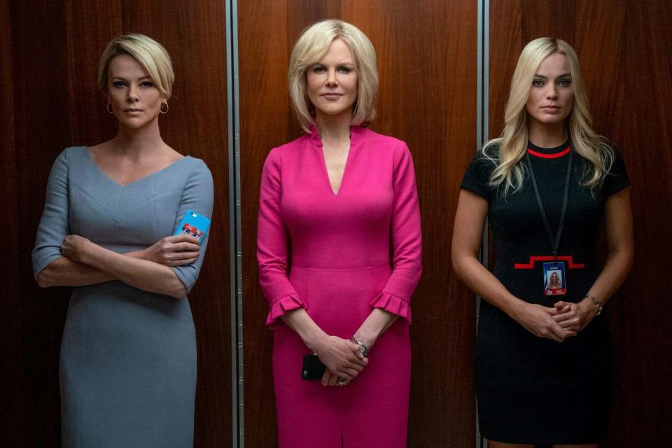 Charlize Theron as Megyn Kelly, Nicole Kidman as Gretchen Carlson, Margot Robbie as Kayla Pospisil