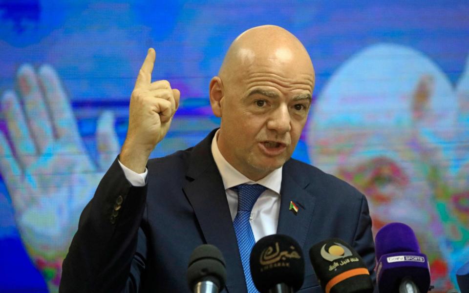 FIFA President Gianni Infantino holds a press conference at the headquarters of Sudan Football Association - AFP