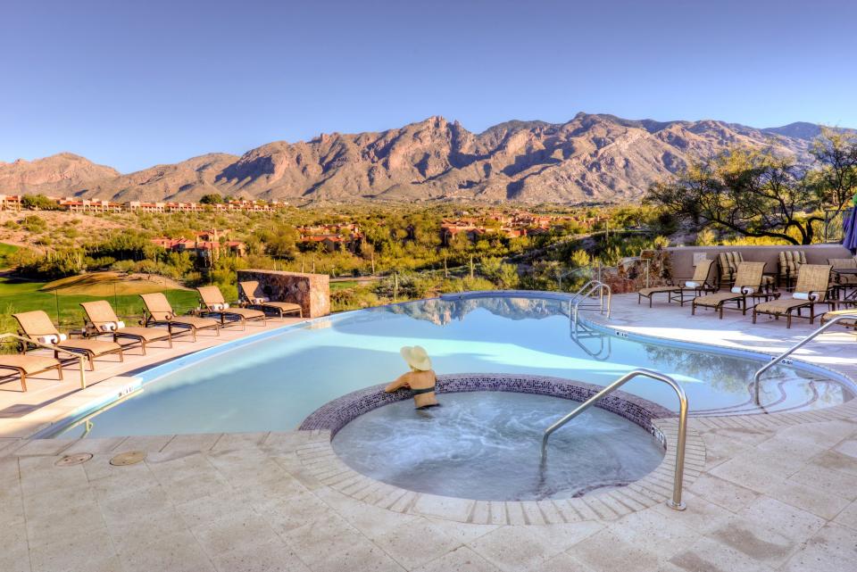 Guests enjoy exquisite views and relaxed comfort at Hacienda del Sol in the Santa Catalina foothills of Tucson.