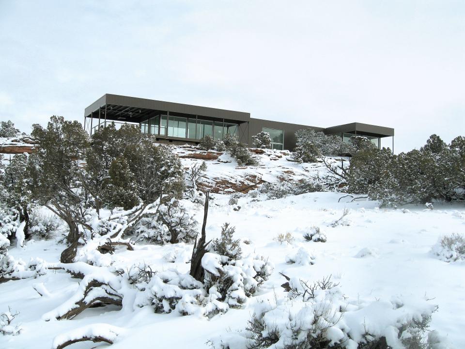 This prefabricated house is set in the middle of the wilderness near Moab, Utah.