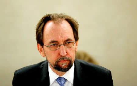 Zeid Ra'ad al-Hussein, outgoing United Nations High Commissioner for Human Rights attends the Human Rights Council at the United Nations in Geneva, Switzerland June 18, 2018. REUTERS/Denis Balibouse