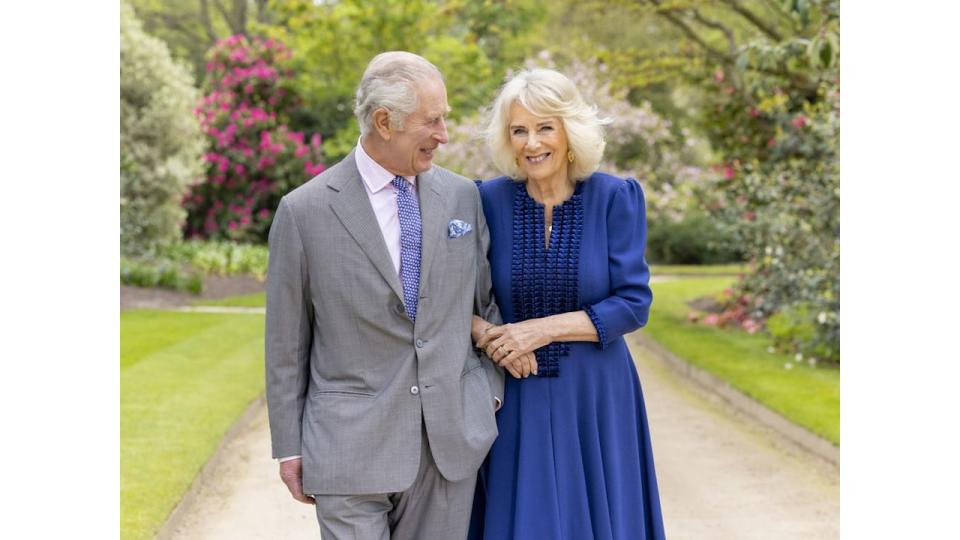 The King and Queen pictured in the gardens at Buckingham Palace