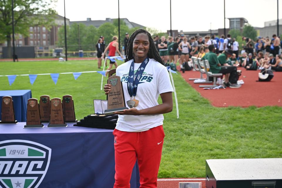 Ball State women's track and field's Jenelle Rogers was named Most Valuable Performer in the MAC Outdoor Championships at Akron on Saturday, May 13, 2023.
