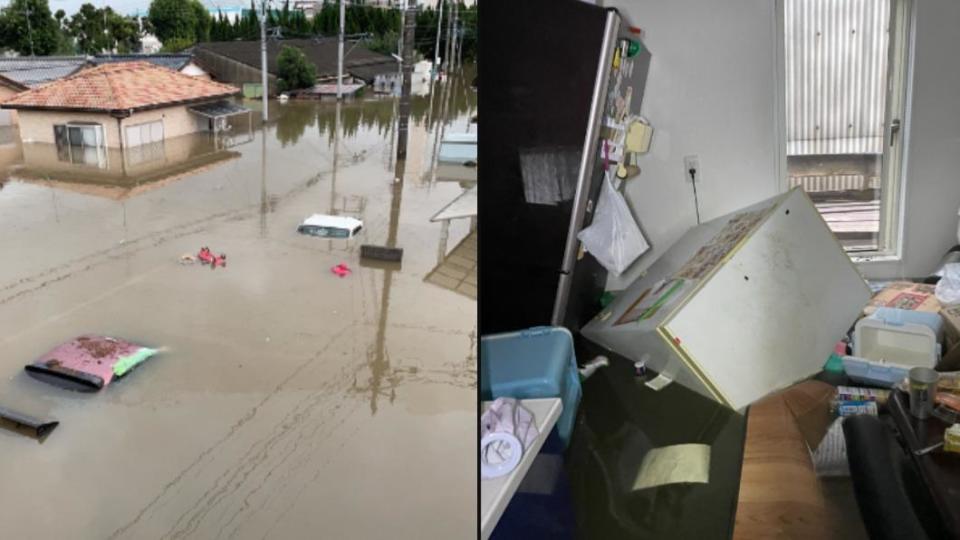 千葉茂原淹水嚴重，民宅一樓全泡在水中。（圖／翻攝自推特＠battle_boys007）