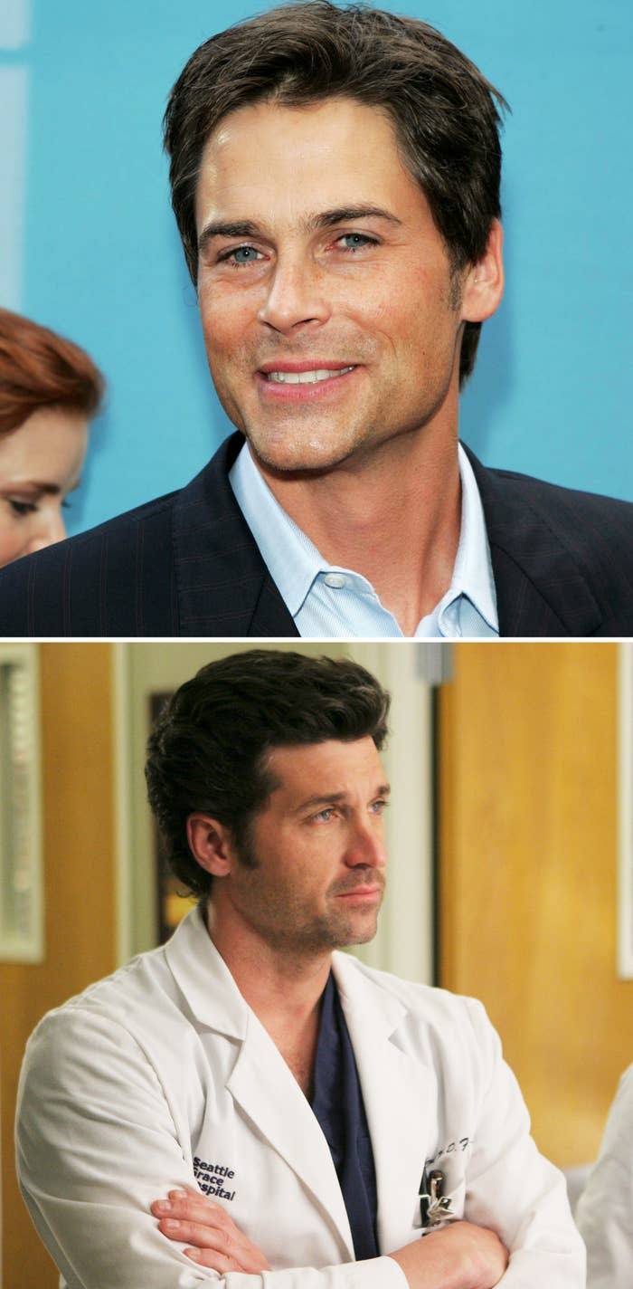 A close-up of Rob Lowe above a picture of Patrick Dempsey as McDreamy