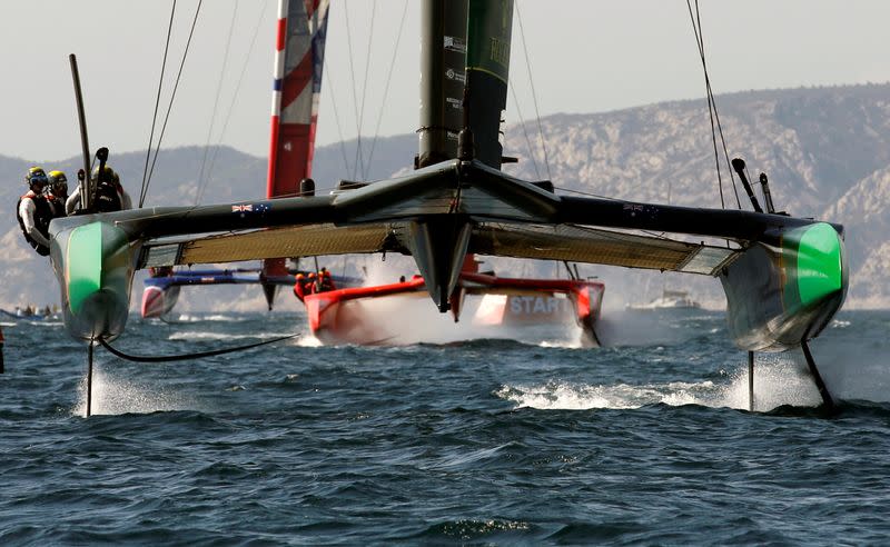 FILE PHOTO: Great Britain SailGP Team lead after the start of the day one of the SailGP event in Marseille