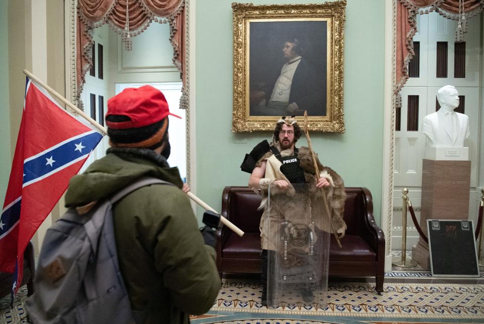 Aaron Mostofsky - dressed in fur - was among those arrested after Capitol riot (AFP via Getty Images)