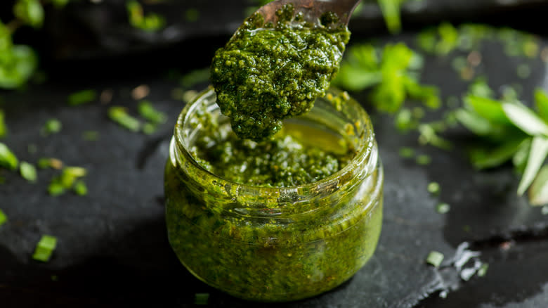 A jar of pesto