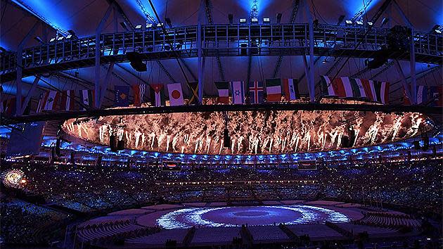 Fireworks explode during the closing ceremony of the Rio 2016 Olympic Games at the Maracana stadium in Rio de Janeiro. Pic: Getty