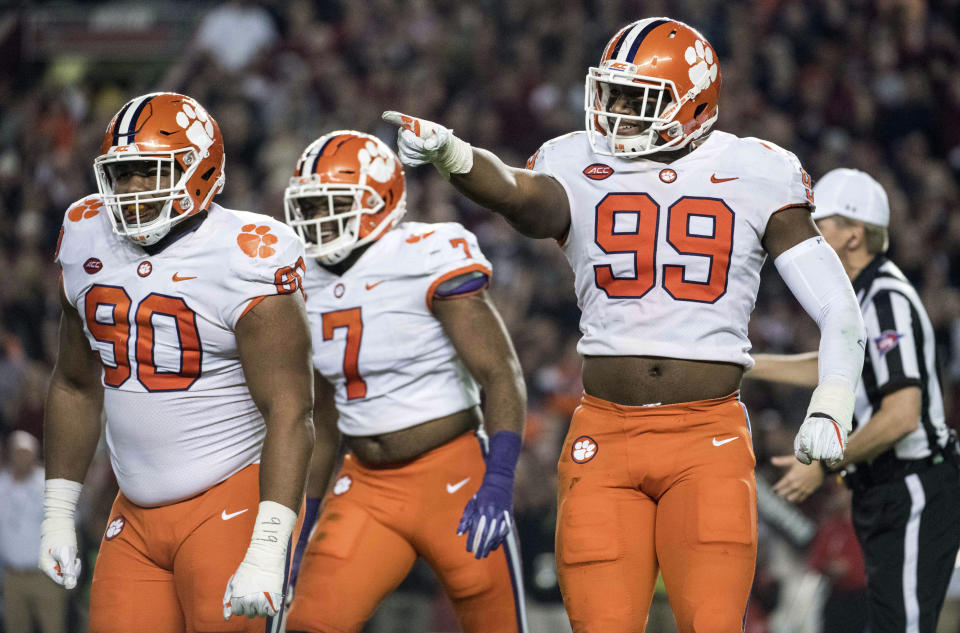 Offensive lines are somehow supposed to stop this Clemson D-line this season. (AP Photo)