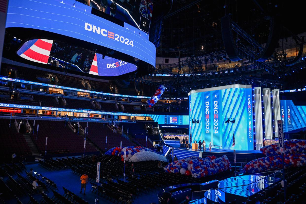 An inside look at the stage for the 2024 Democratic National Convention