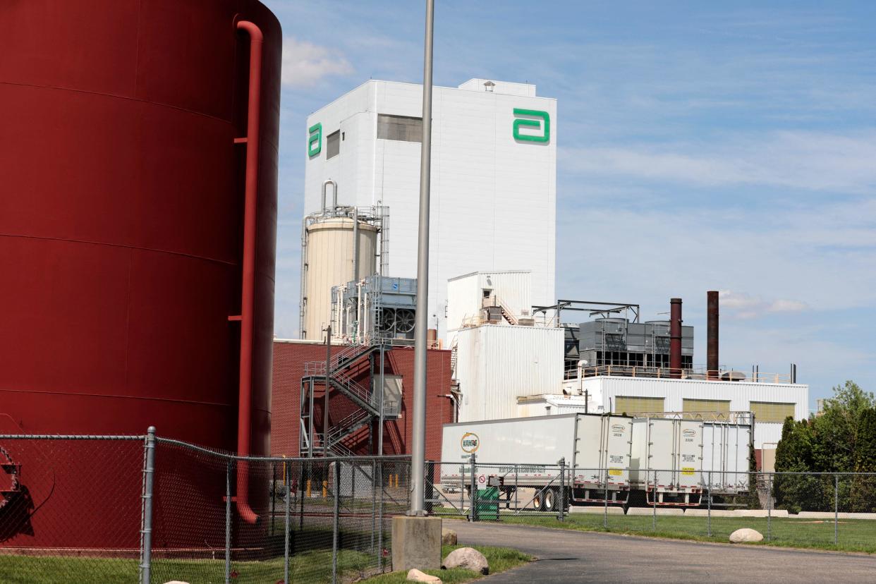 The Abbott manufacturing facility in Sturgis, Michigan, on May 13, 2022. - Abbott representatives announced on Wednesday that the Sturgis plant could reopen within the next two weeks, subject to FDA approval. The company initiated a voluntary recall after two infants became sick and two died with traces of Cronobacter sakazakii, a common environmental bacteria, found in their systems after consuming formula produced in the plant. / Credit: JEFF KOWALSKY/AFP via Getty Images