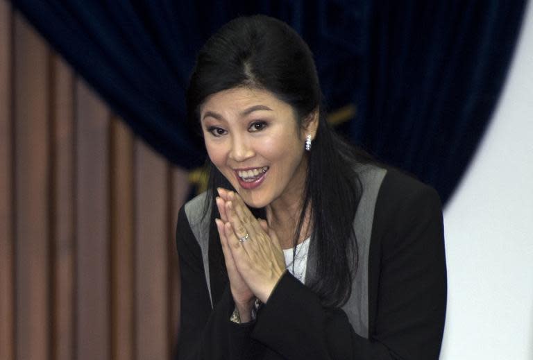 Thai Prime Minister Yingluck Shinawatra at the Royal Thai Air Force headquarters in Bangkok on January 16, 2014