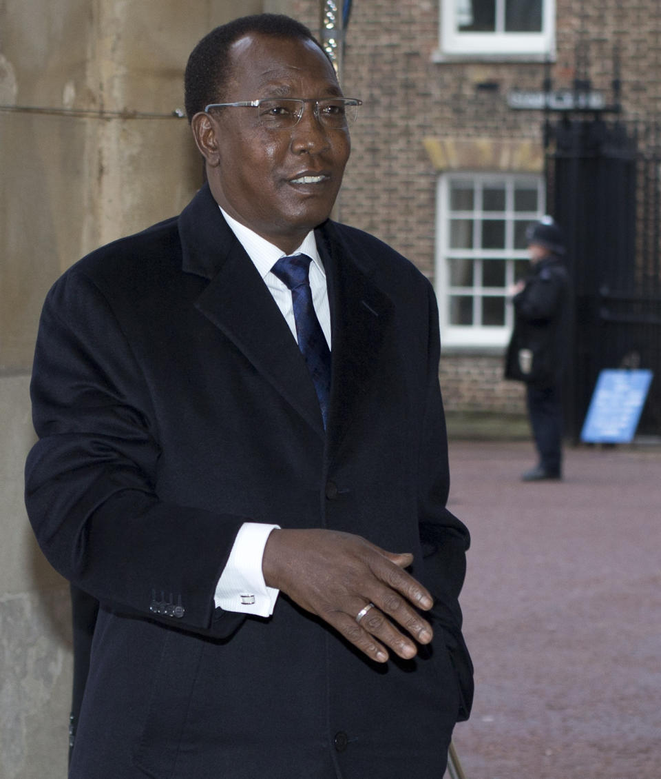 The President of Chad Idriss Deby arrives at Lancaster House to attend the Illegal Wildlife Trade Conference in London,Thursday, Feb. 13, 2014. (AP Photo/Alastair Grant, Pool)