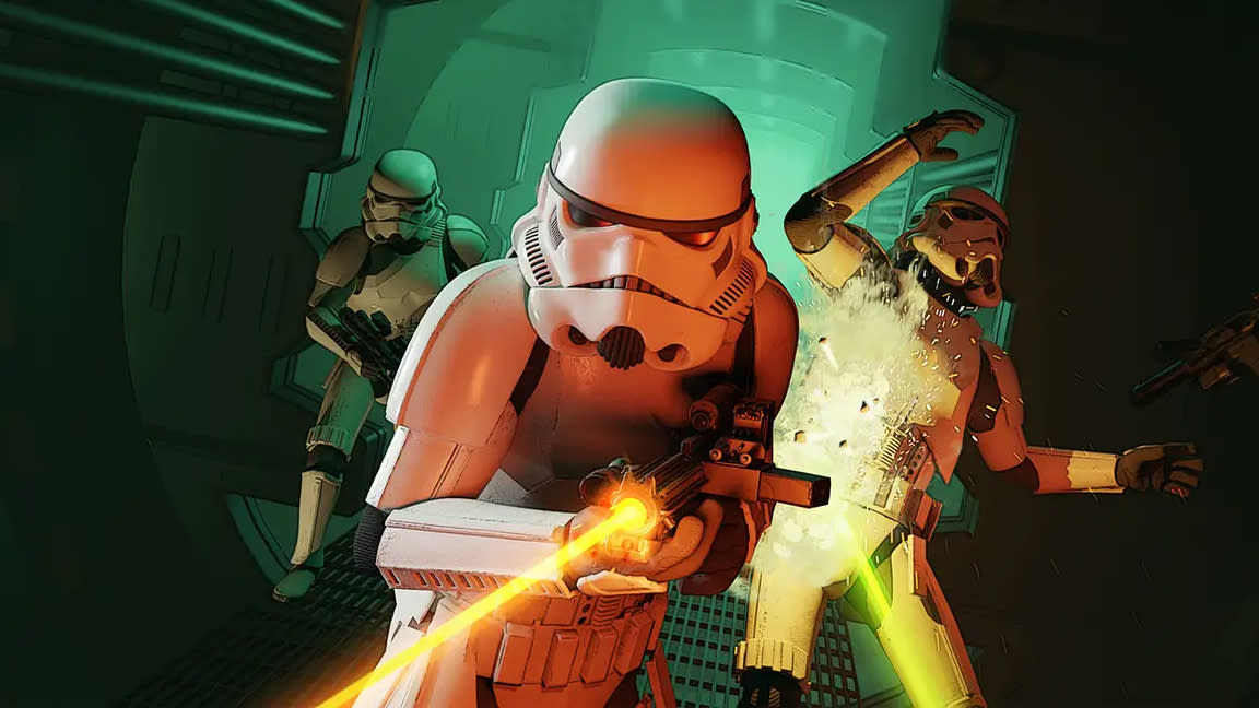  Game remakes by Nightdive Studios ; stormtroopers from Star Wars Dark Forces. 