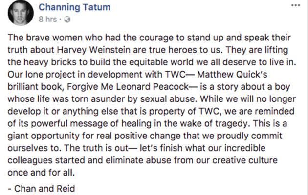 The actor released a statement calling for change. Source: Facebook