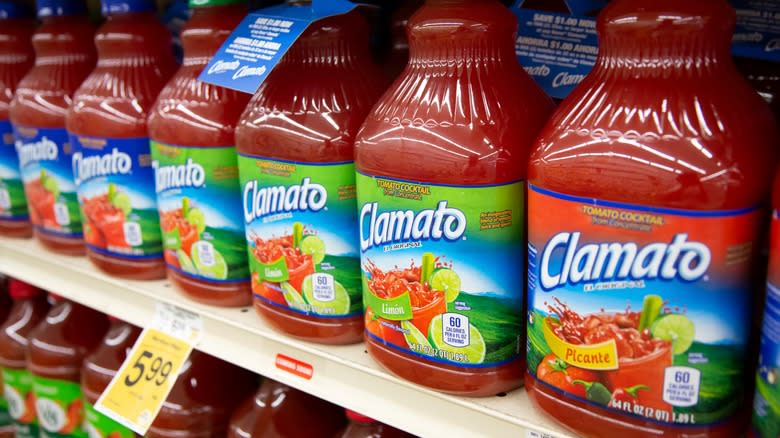 Clamato bottles on store shelf