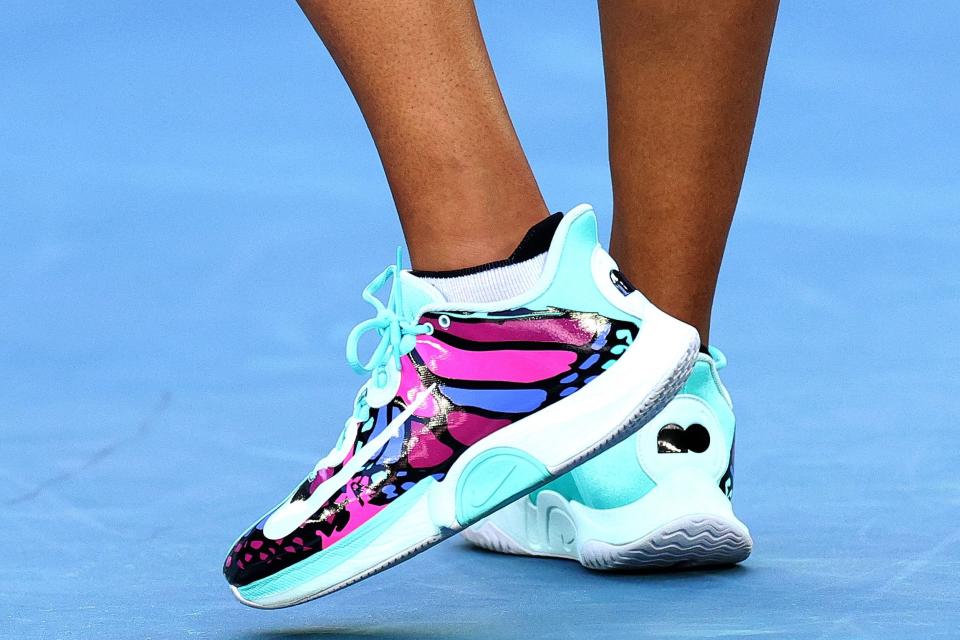 Naomi Osaka wears butterfly sneakers at the Australian Open.