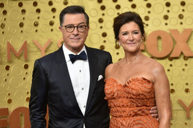 Stephen Colbert (L), pictured with Evelyn McGee-Colbert, will film "The Late Show with Stephen Colbert" in Chicago during the Democratic National Convention. File Photo by Christine Chew/UPI