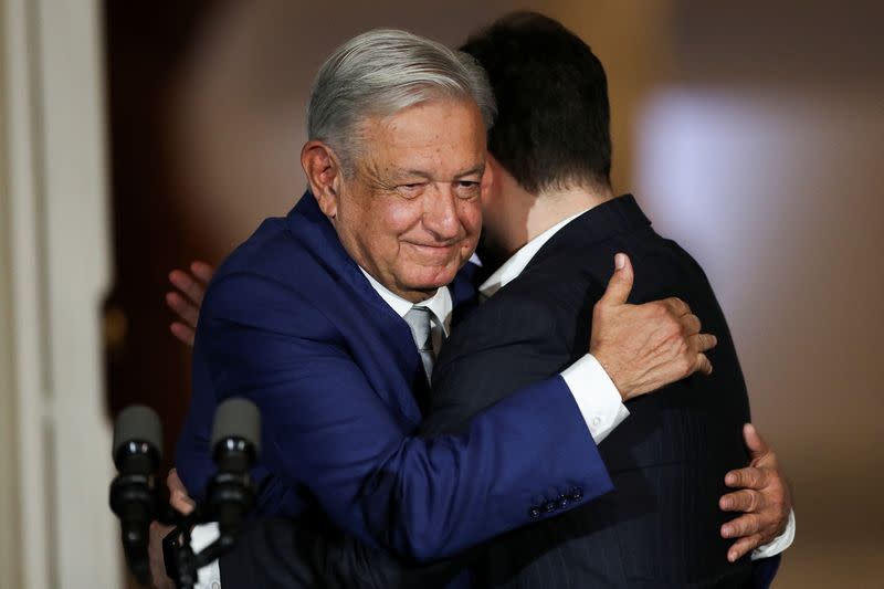 Chile's President Gabriel Boric and Mexico's President Andres Manuel Lopez Obrador meet at La Moneda government palace in Santiago