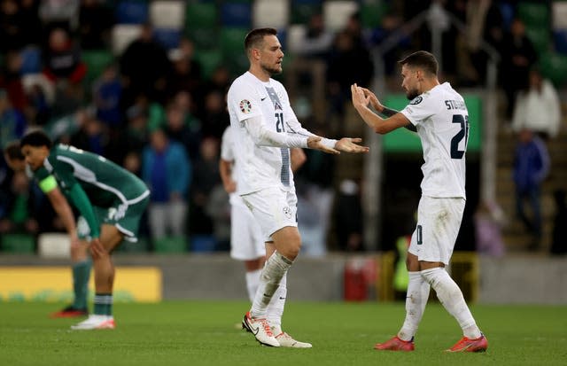 Slovenia's Timi Elsnik (left) and Petar Stojanovic 