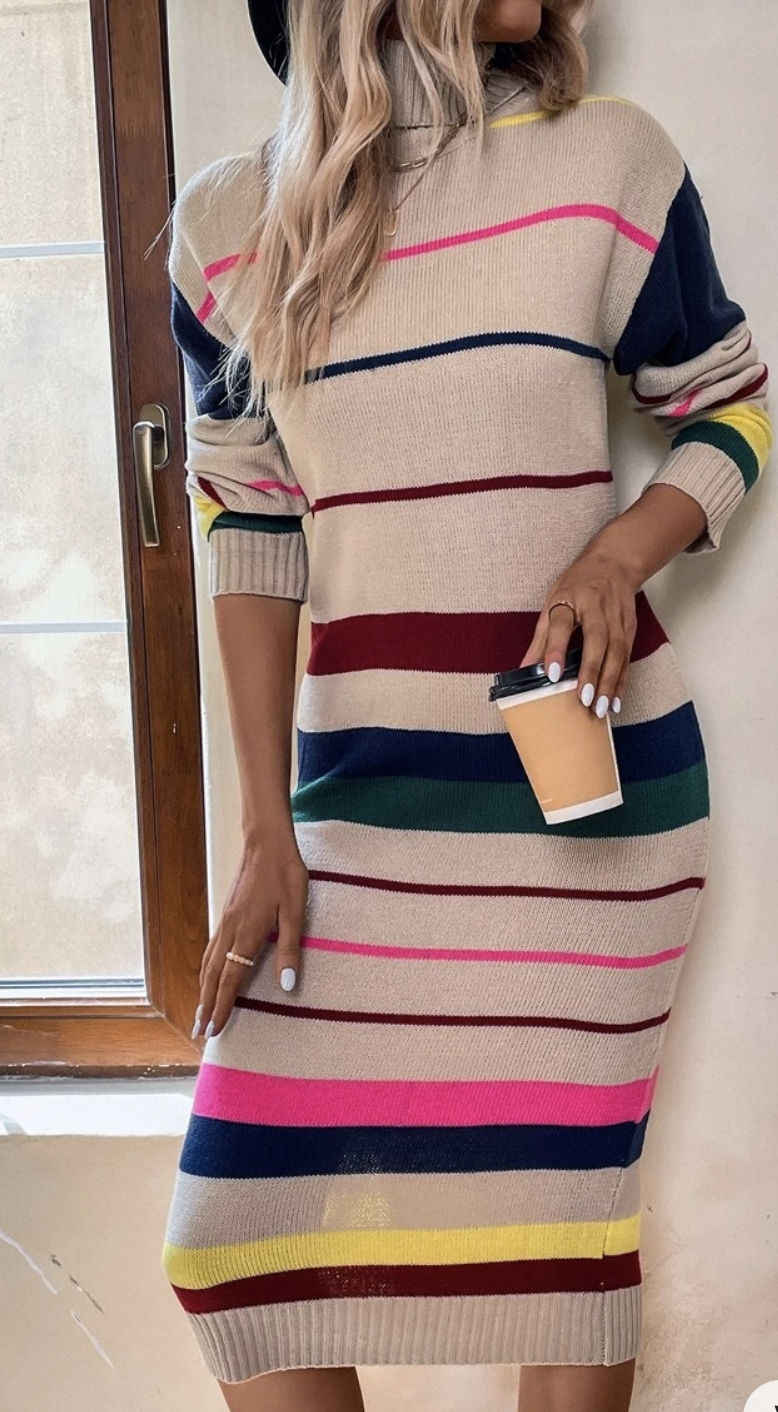 Shein Striped Pattern Sweater Dress