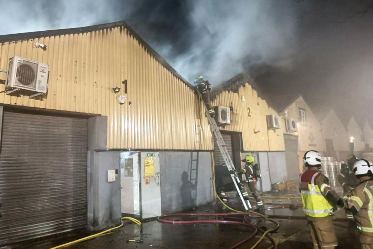 russian sabotage warehouse fire east london england uk arson attack (London Fire Brigade via X.com)
