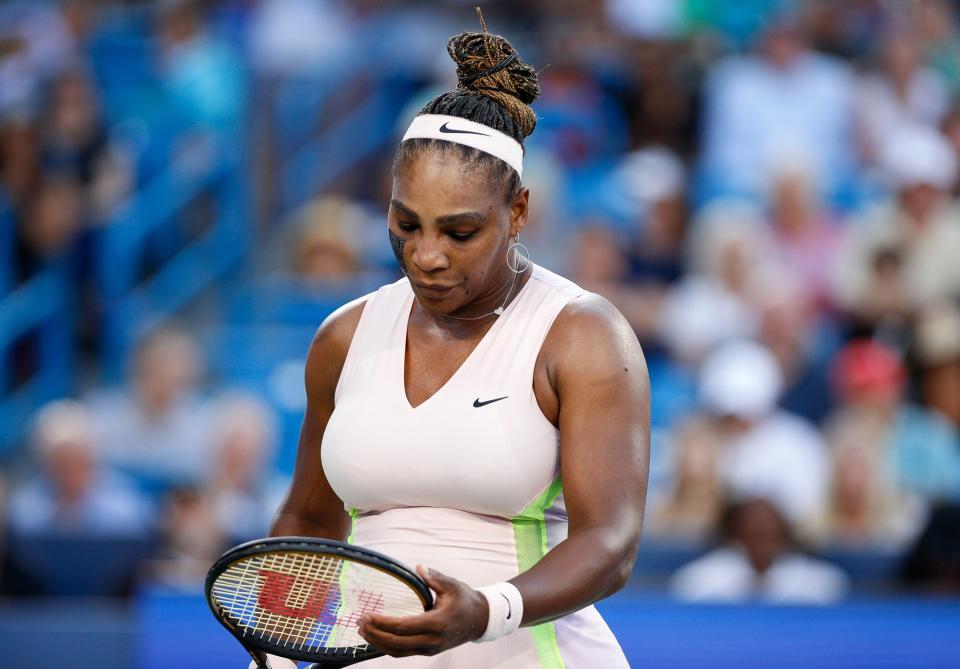 Serena Williams of the United States reacts during the Western &amp; Southern Open on August 16, 2022