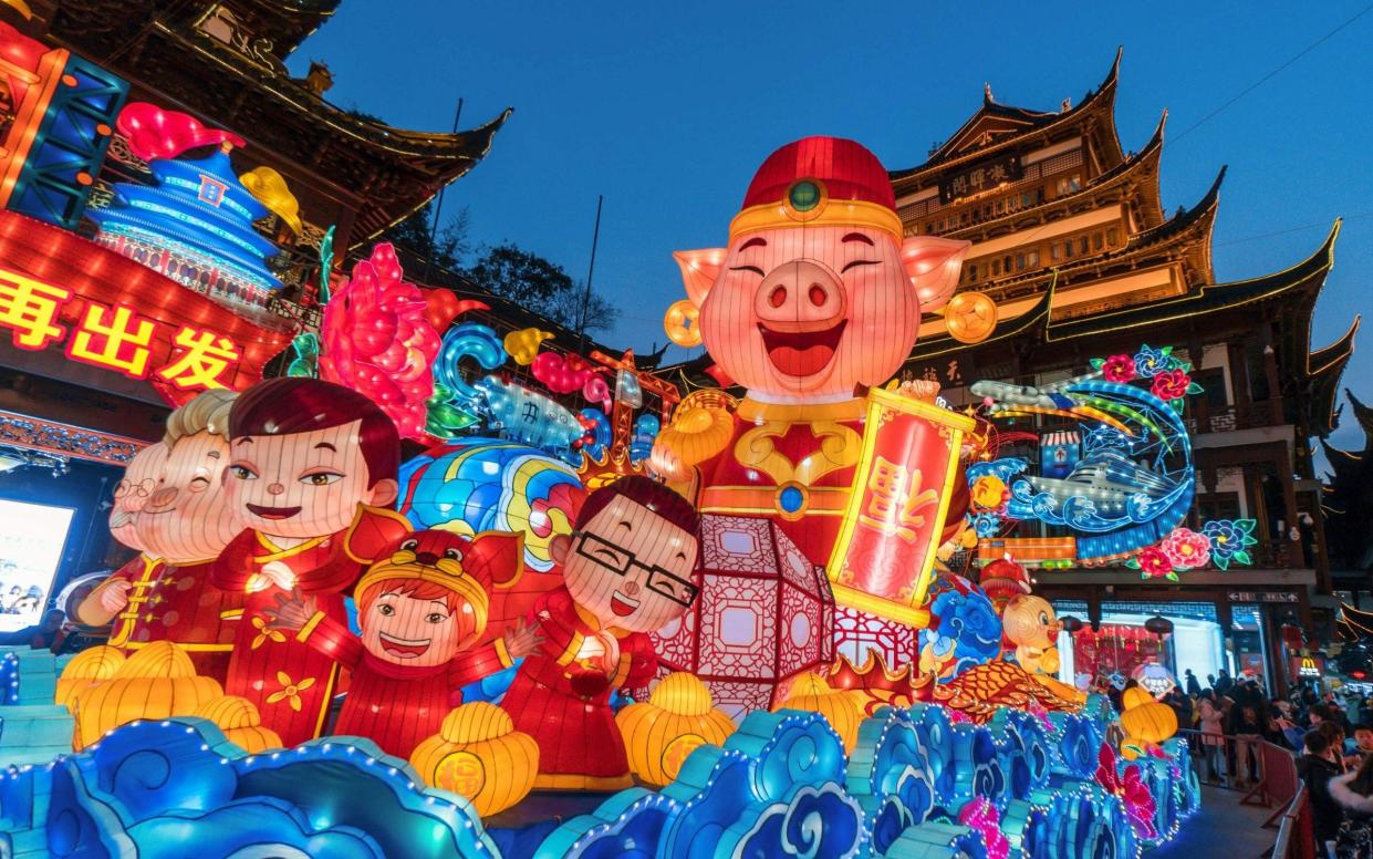 A pig lantern displayed at the Yu Yuan Garden in Shanghai, to mark Chinese New Year 2019 and the Year of the Pig - AFP