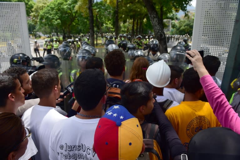 Students from the Central University of Venezuela march during a protest against the government in Caracas on May 4, 2017