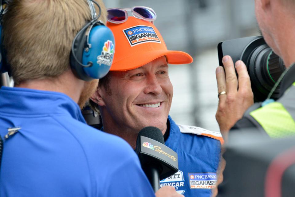 Chip Ganassi Racing driver Scott Dixon (9) takes an interview in pit lane Sunday, May 22, 2022, during the second day of qualifying for the 106th running of the Indianapolis 500 at Indianapolis Motor Speedway