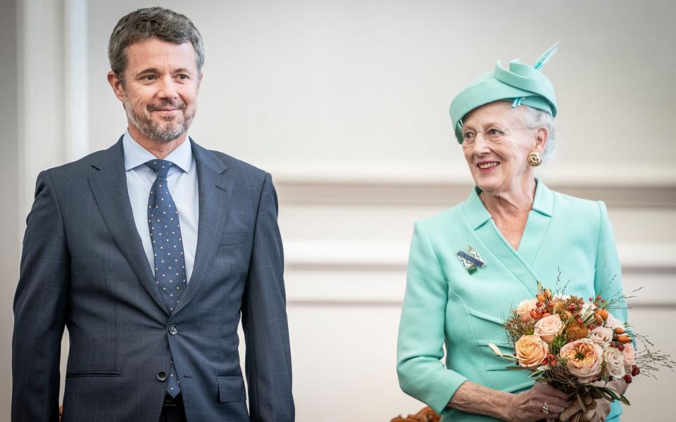 Crown Prince Frederik with his mother, Queen Margrethe, in 2002