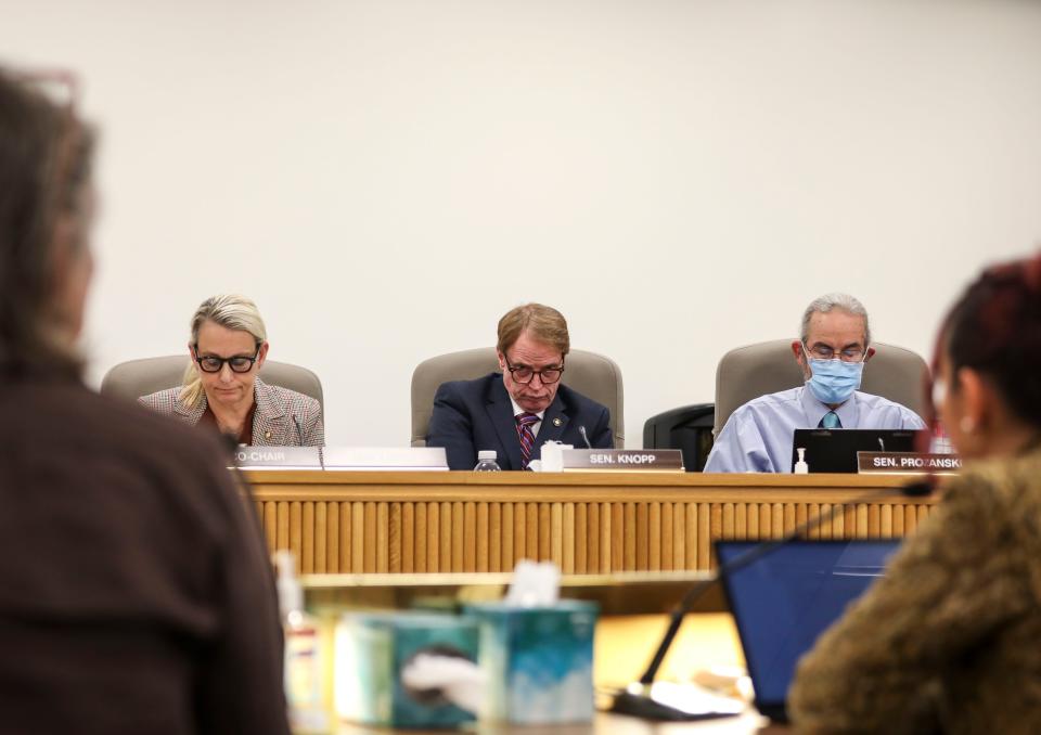 Legislators listen to public testimony for and against three proposals that would recriminalize possession of small amounts of drugs in Oregon.