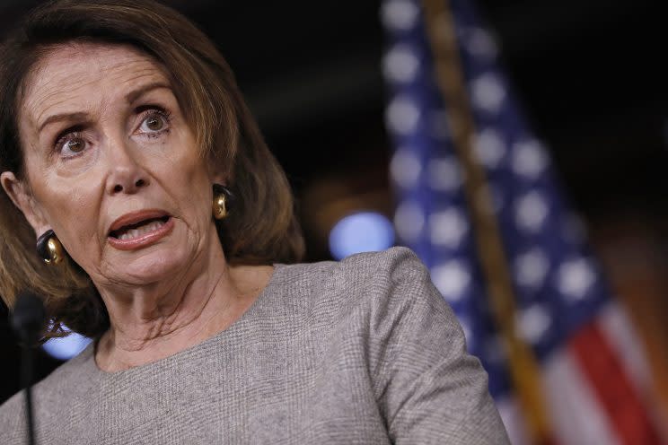 House Minority Leader Nancy Pelosi, D-Calif., speaks at her weekly press conference on Capitol Hill, April 6, 2017, in Washington. (Photo: Aaron P. Bernstein/Getty Images)