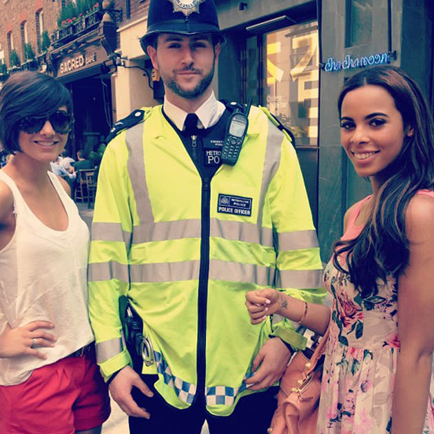 Celebrity photos: Rochelle Wiseman and Frankie Sandford had a brush with the law this week, with Rochelle tweeting this photo of the pair with a policeman. She tweeted it with the caption: “Though we were in trouble... But luckily he just wanted a pic! Phew! Couldn't resist the uniform! Lol.”