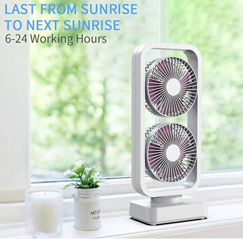 Battery Operated Desk Fan for Multi-Purpose, Last 6-24h &amp; Portable &amp; Rechargeable. PHOTO: Amazon