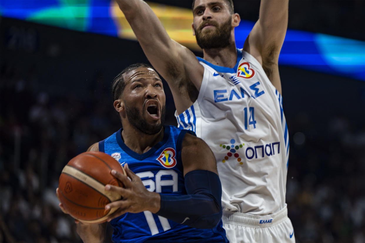 Jalen Brunson and the United States dominated their group stage win over Greece. (Photo by Ezra Acayan/Getty Images)