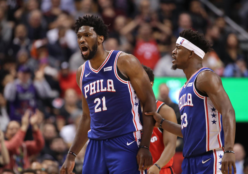 Joel Embiid is frustrated with how he’s played since Jimmy Butler joined the team, and Butler understands where Embiid is coming from. (Photo by Tom Szczerbowski/Getty Images)